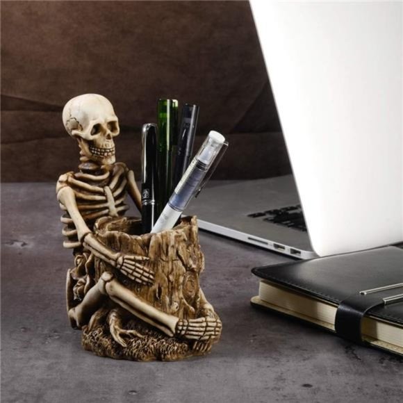 Skull PenHolder Skeleton Key Holder Makeup BrushHolder Home Office Desk Supplies - Picture 3 of 6
